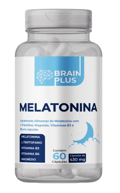 Frasco de BrainPlus Melatonina com 60 cápsulas